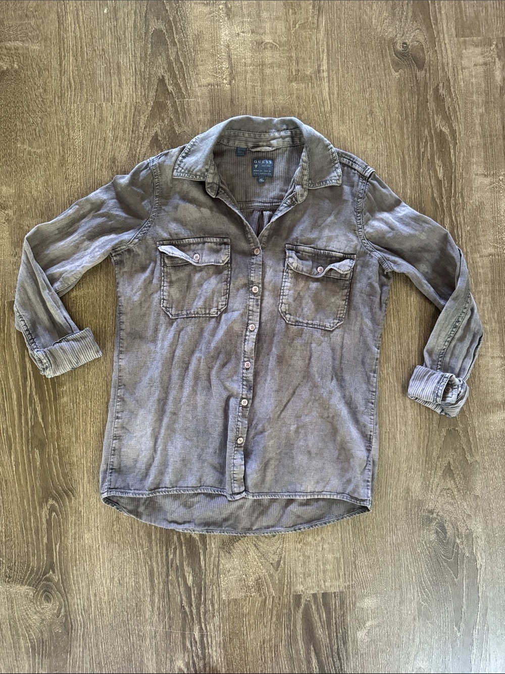 Guess Women’s Washed Purple Gray Button-Down Shirt
